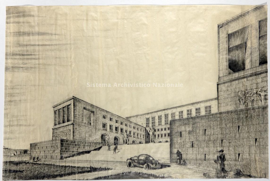  Edificio centrale della nuova sede dell\'Universita\' di Trieste progettata dagli architetti Raffaello Fagnoni ed Umberto Nordio coadiuvati dall\'ingegnere Enrico Bianchini, 1938-1942. 