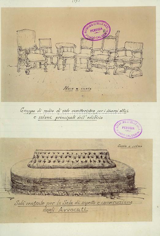  Insiemi di arredamenti d\'ufficio elaborati dall\'ingegnere architetto Guglielmo Calderini per il Palazzo di Giustizia di Roma, 1885-1888. Progetto esecutivo. 